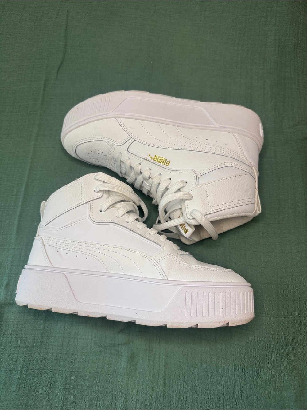 Puma White High-Top Platform Sneakers with Gold Accent - Picture 4 of 11